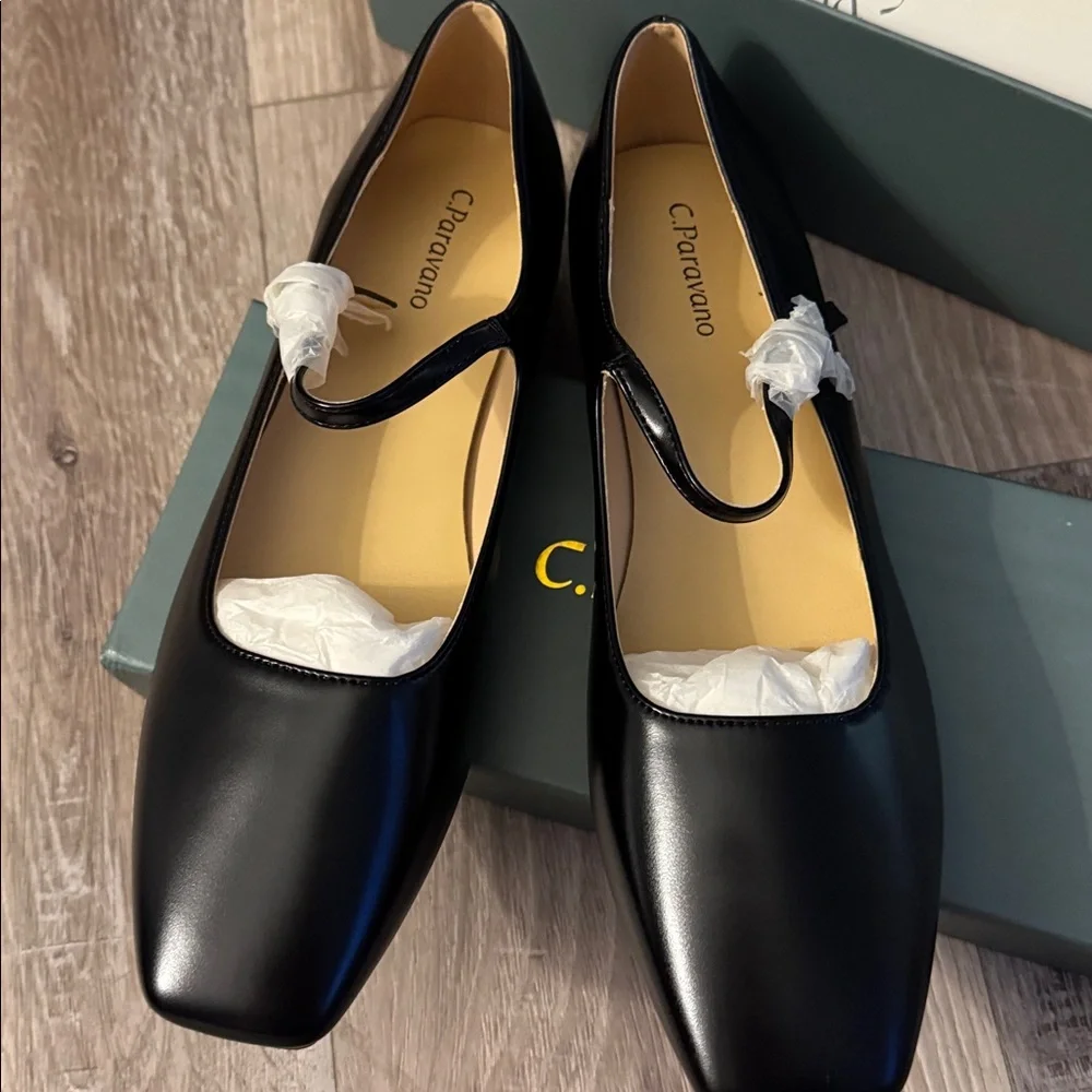 NIB C.Paravano black ballet Mary Jane flats 39.5 - Picture 3 of 7
